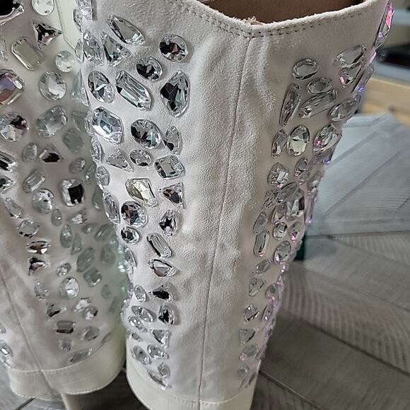 Lauren Lorraine Hana Cowboy Boots Womens White Rhinestone Stiletto Heel - Picture 5 of 12